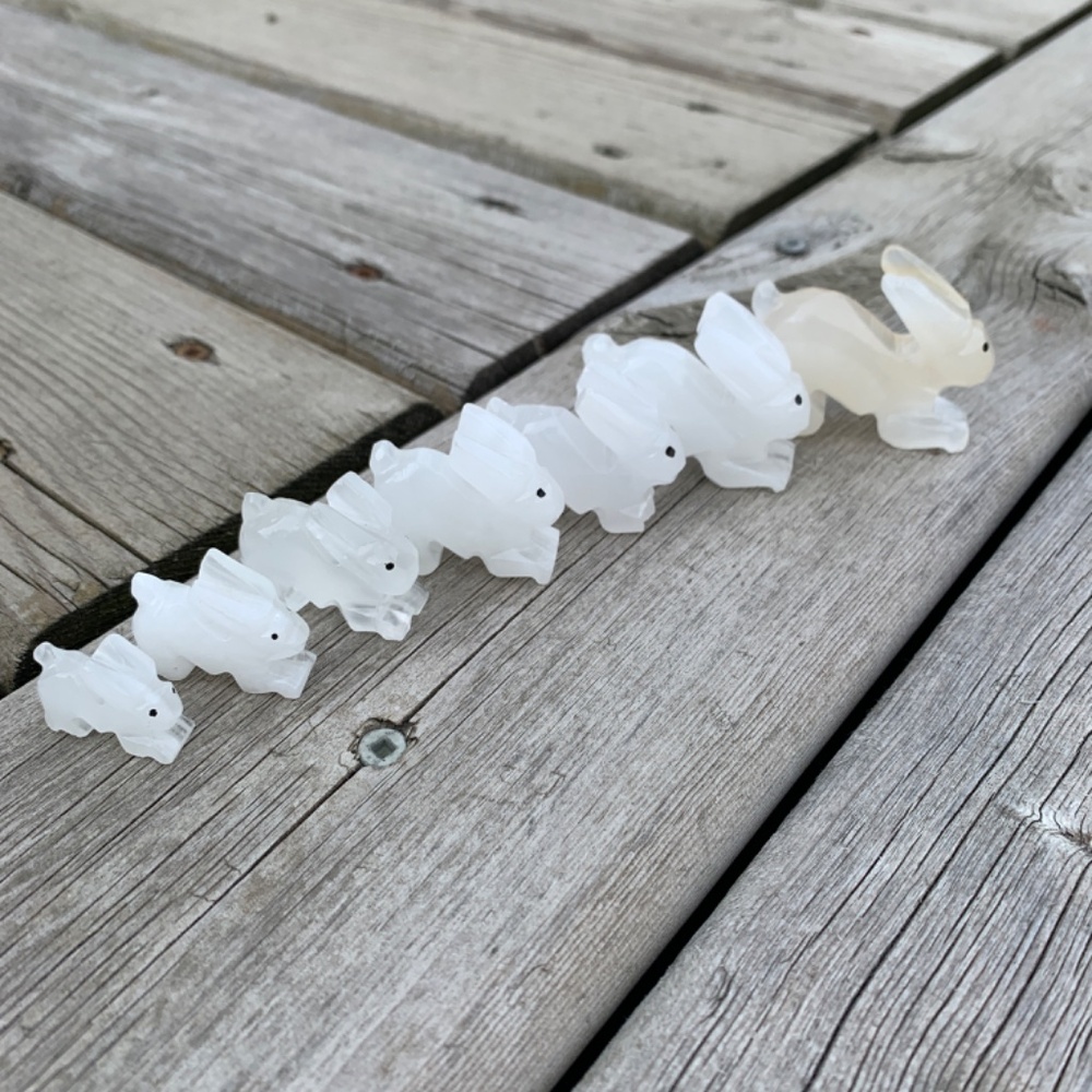 Vintage Hand-carved Stone Rabbits Family